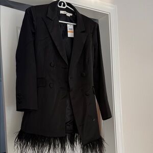 Astr Black Blazer dress with Feather Detail